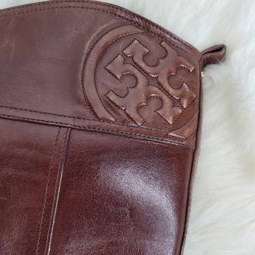 Tory Burch Brown Leather Logo Boots - Picture 5 of 13
